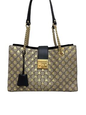 Gucci Padlock black leather and monogram canvas Shoulder Bag